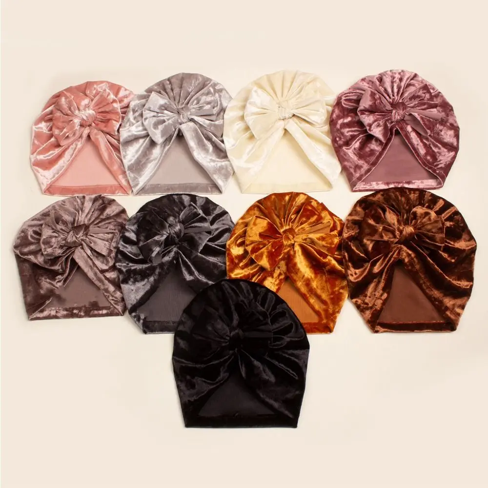 Photo Props Big Bow Knot Velvet Cloth Accessories Velvet Infant Turban Cap Solid Color Muffler Children Beanies Winter& Autumn