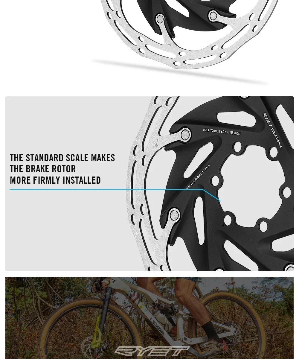 2025 RYET Fahrrad-Bremsscheiben, 6 Bolzen und Mittelsperre, 140 mm/160 mm, MTB, Rennrad, Fahrradteile, Scheibenbremsscheiben, Fahrradzubehör – Detail 7
