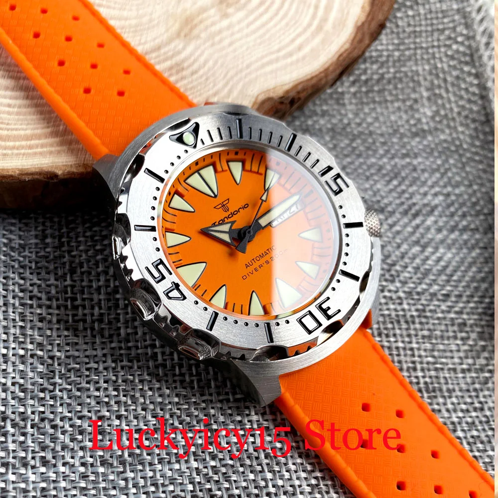 Tandorio 42MM Monster Case 200m Waterproof Japan NH36A Automatic Movement Watch Men Watch Orange Dial Luminous Waffle Rubber