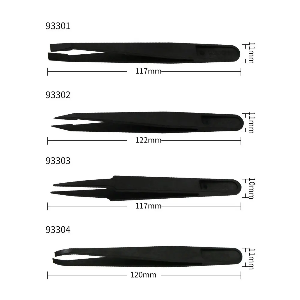 Juego de pinzas de precisión de plástico de fibra de carbono, pinzas curvadas antiestáticas mejoradas para electrónica, trabajo de laboratorio, joyería