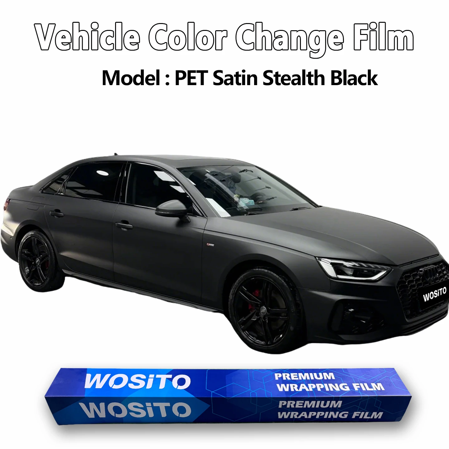 

PET Satin Stealth Black Car Wrap Film Matte Vinyl Roll Automotive Color Change Full Body OEM Factory Supply
