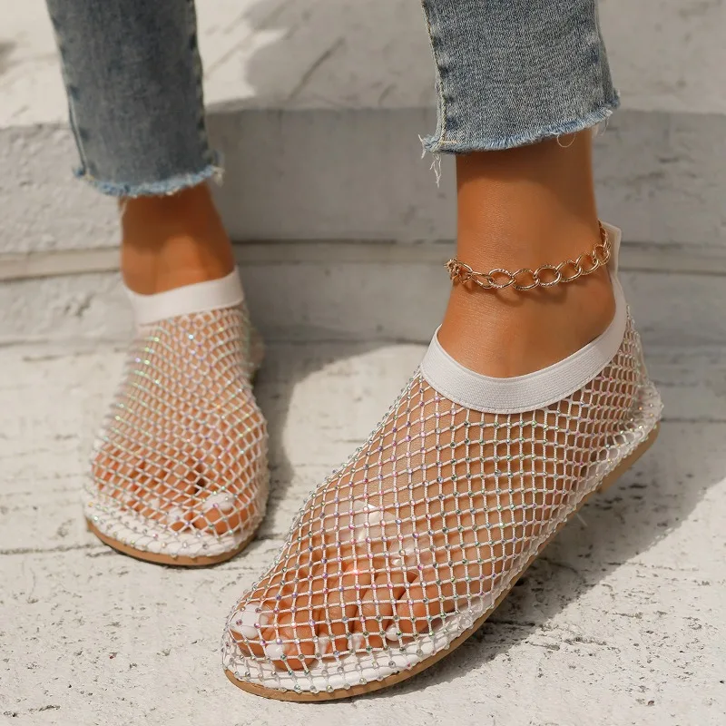 

Womens Flat Shoes Crystal Luxury Cool Boots Sandals Summer Designer Mesh Casual Walking Shoes New Womens Plus Size Sandals 43
