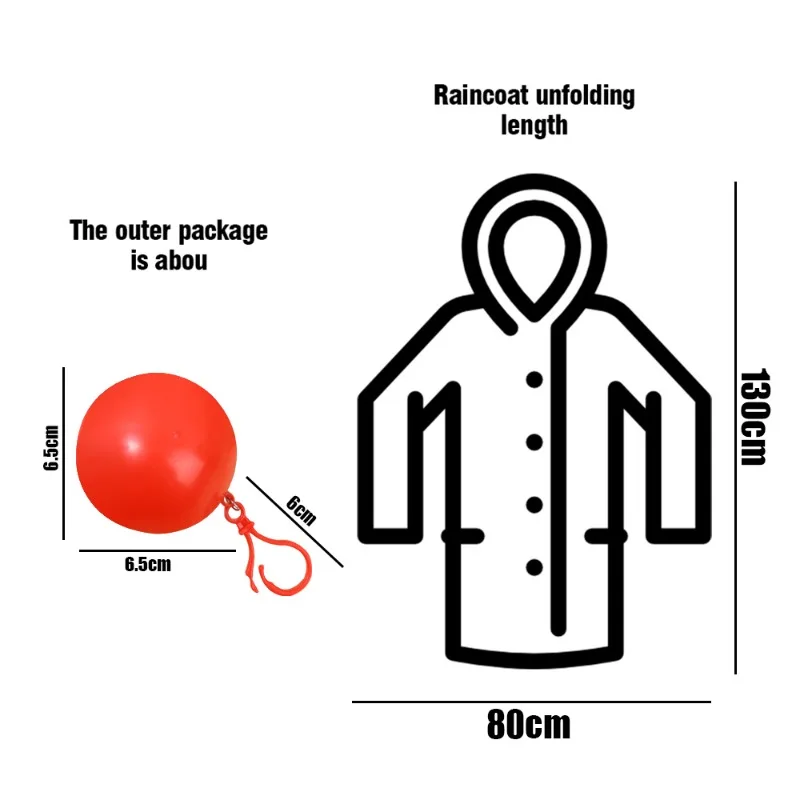 5/1Pcs Portable Raincoat Ball with Hook Disposable Thickened Outdoor Emergency Coats Waterproof Rain Ponchos Balls for Adults