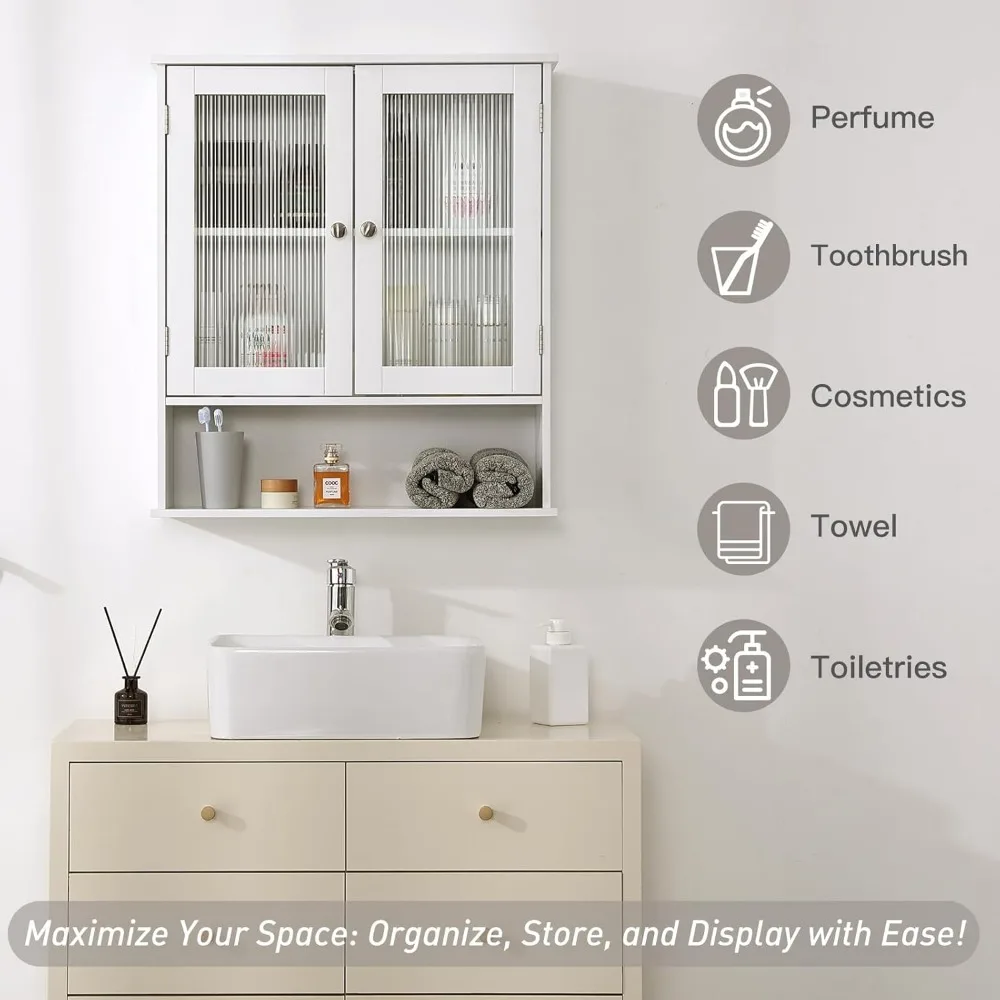 خزانة تخزين فوق المرحاض بأبواب زجاجية، وأرفف قابلة للتعديل، وخزانة طبية موفرة للمساحة لجدار الحمام #4