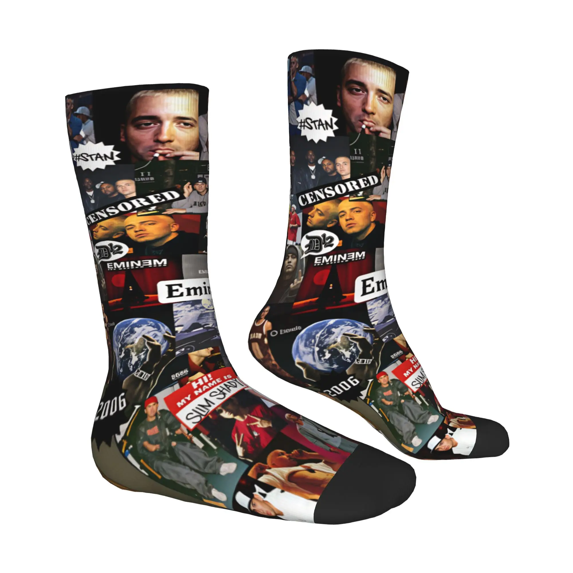 Fashion Men's E-Eminems Collage Pop Music Dress Socks Unisex Comfortable Warm 3D Printed Hip Hop Rapper Crew Socks