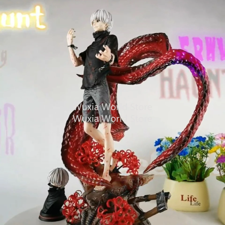 Figurka Kaneki Ken 45 cm Tokyo Ghoul Białe Włosy Dwugłowa Rzeźba Figurka Anime Ozdoba na Biurko Najlepsze Prezenty dla Chłopców