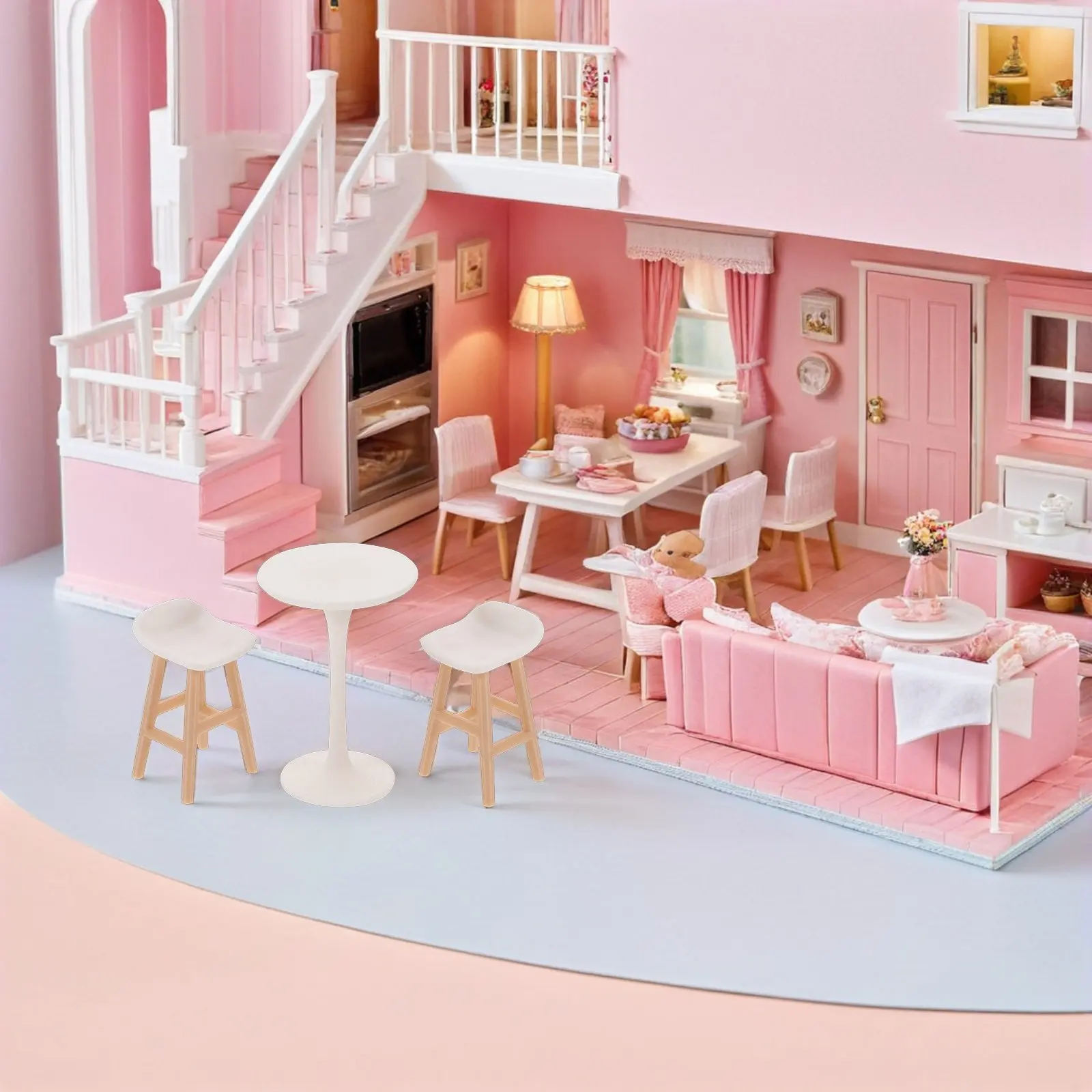 

1Set Miniature Accessories 1:20 Scale Bistro Table Chairs Vintage Style Living Room Fair Decor Dollhouse Furniture Set