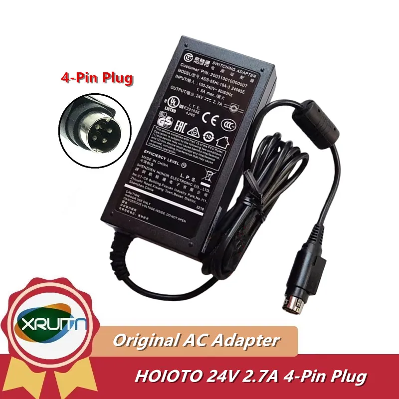 Genuine HOIOTO ADS-65HI-19A-3 24065E 200310010000007 Switching AC Adapter Charger 24V 2.7A 65W 4 Pin Plug