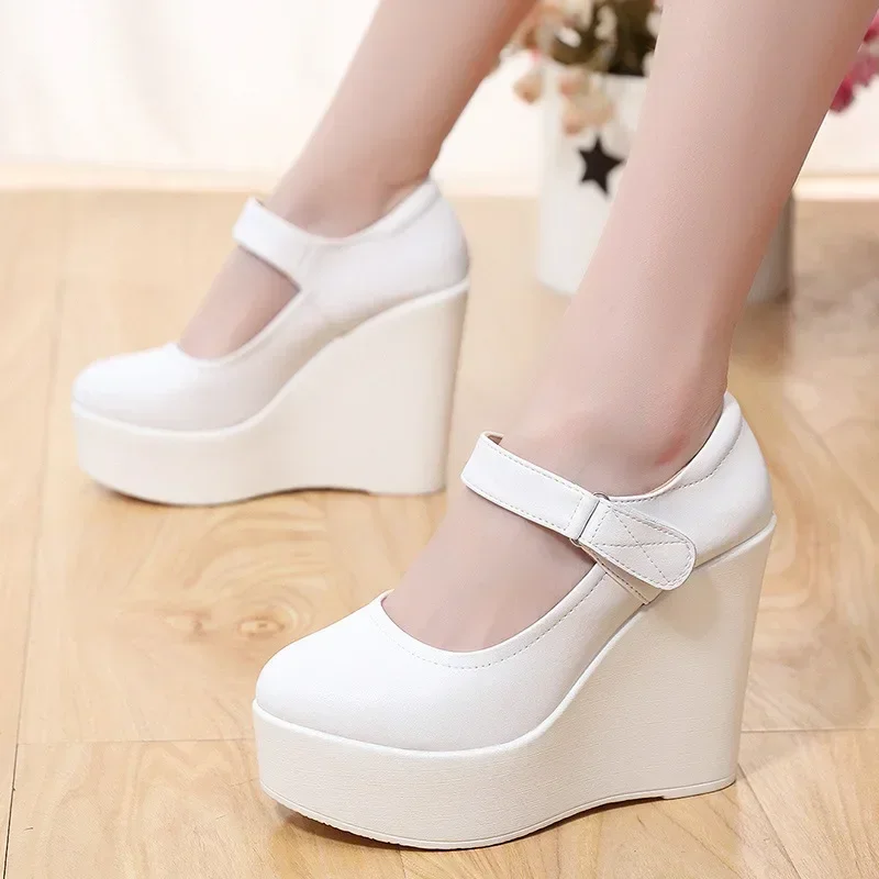 

Small Plus Size 33-43 Genuine Leather Shoes Platform Wedges Mary Janes Women Spring High Heels Pumps for Office Model W118