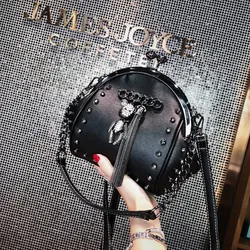 Rivet Metal Fringe Diamond Women Shoulder Bag Trend Stylish Chic Cartoon Pendant Crossbody Bag PU Leather Chain Female Handbag