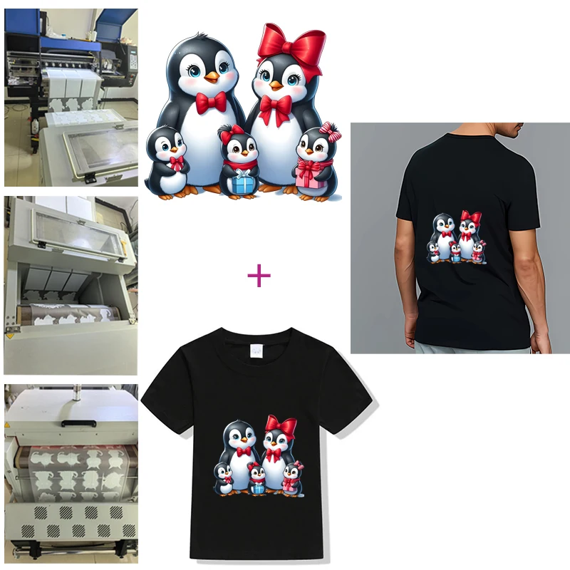 Cute Cartoon Penguin  Family Love Sweet Playful Stickers Iron-on Transfers for Clothing Easy-to-Apply Transfer Designs Durable