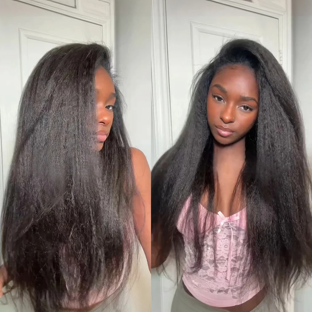 

Wear And Go Yaki Kinky Straight Human Hair Wigs Glueless Wig Human Hair Ready To Preplucked 7x5 HD Lace Frontal Wigs For Women