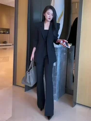 Pantaloni neri Donna Autunno Inverno Blazer e set di pantaloni per donna 2 pezzi Abiti Gamba larga Casual Elegante Corea Elegante vestito D