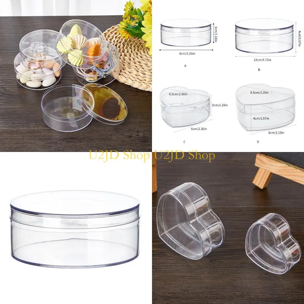 

U2JD Heart/Round Acrylic Container,Clear Acrylic Box with Lid Heart/Round Storage Boxes for Candy,Pills,Nails,Bead