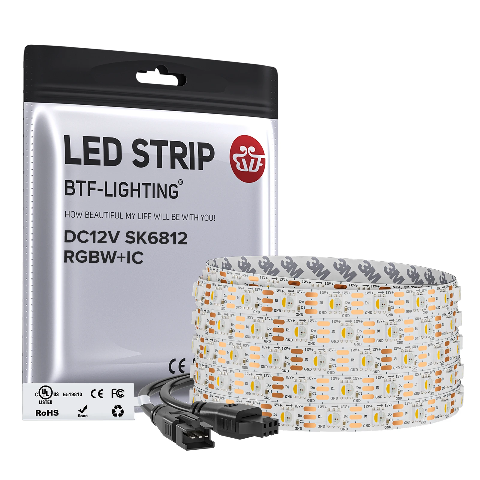 Bande LED RGBW SK6812 DC12V 4 en 1 RGBWW NW SMD5050 Pixels adressables individuellement Bandes LED magiques RGB 60 LED/m 5M IP30 PCB blanc