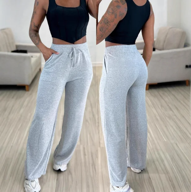 

Women's Pants 2025 Spring Autumn New Solid Color High Waist Casual Tied Detail Pocket Design Elastic Waist Sports Pants