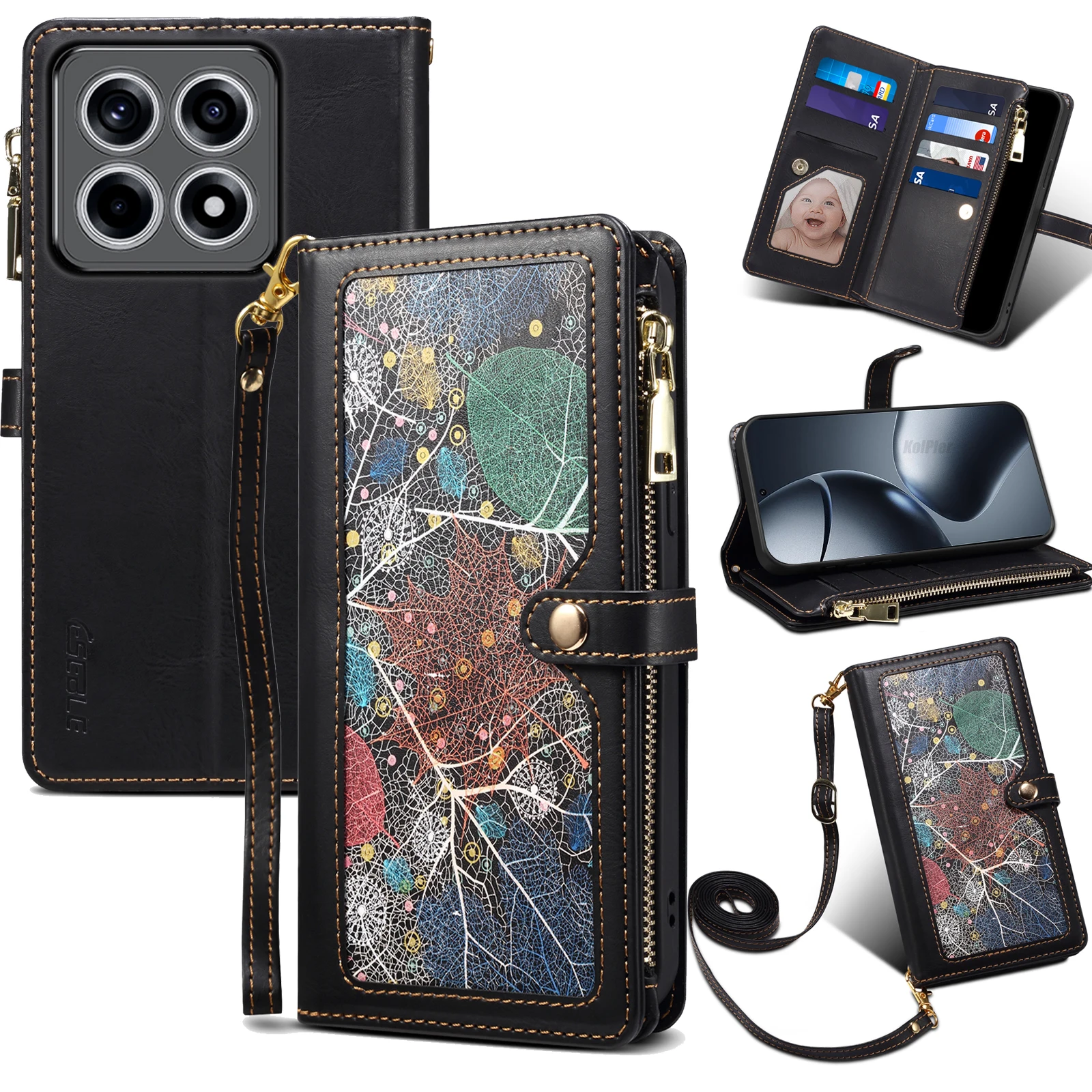 

Кожаный флип-чехол с цветочным узором для Xiaomi Mi 14T Pro/ MI14T, держатель для карт, чехол для мобильного телефона с бесплатной веревкой