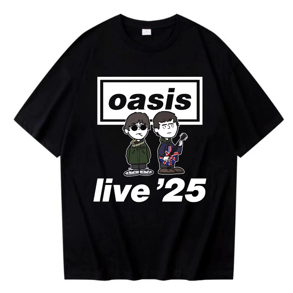 Koszulka zespołu rockowego O-Oasis z trasy Live 25, damska, męska, z nadrukiem kreskówkowym, vintage, oversize, wysokiej jakości bawełna, krótki rękaw.
