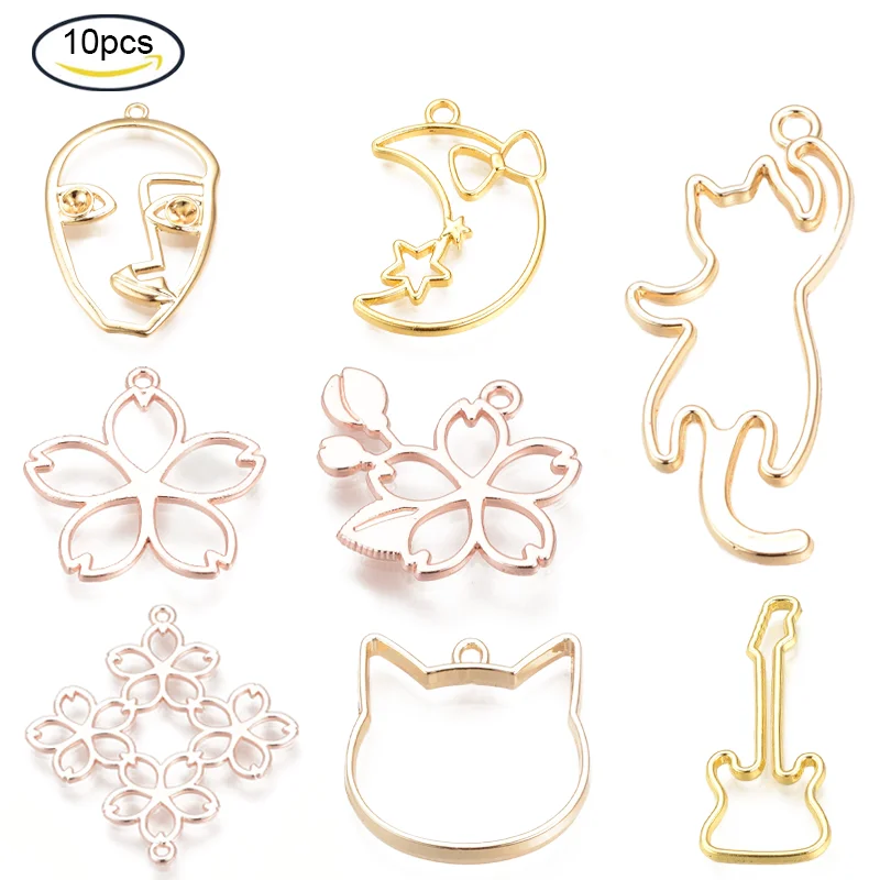 4-10PCS Rack Plating Alloy Open Back Bezel Pendants Rose Flower Jewelry Gold For Jewelry Diy Making 22x21x1mm