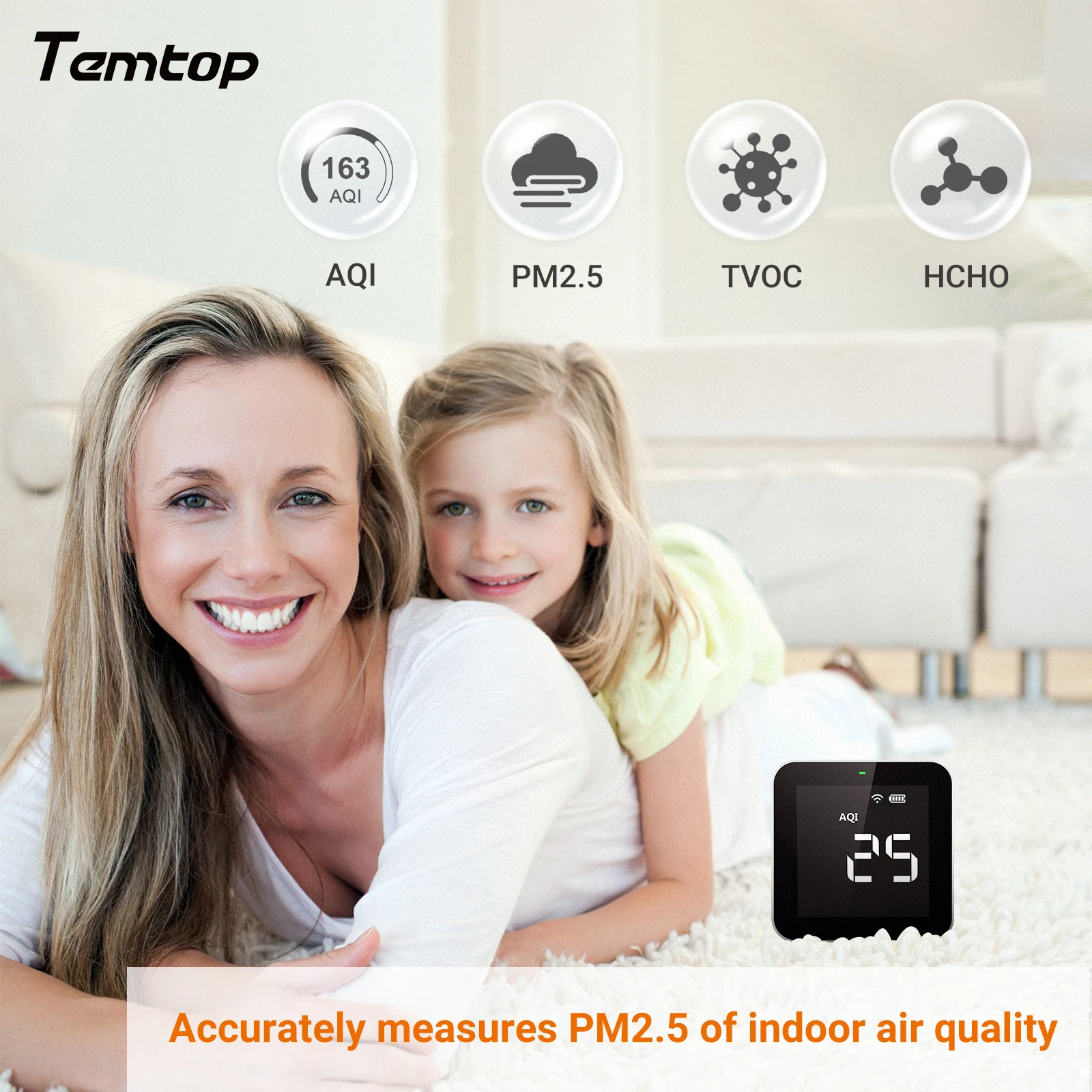 Temtop-Medidor de Monitor de calidad del aire M10i, Detector de formaldehído, grabación de datos en tiempo Real, WiFi, PM2.5, TVOC, AQI, HCHO