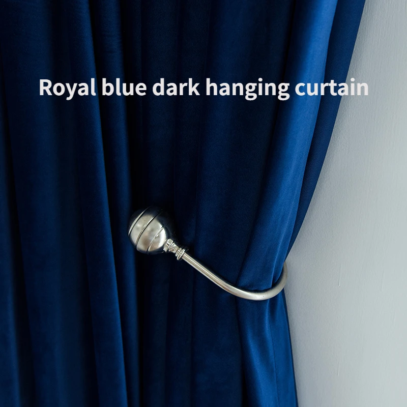 Deep Blue Silk Velvet Hanging Curtains, High-End, Monochrome, North European and American Style, Living Room and Bedroom