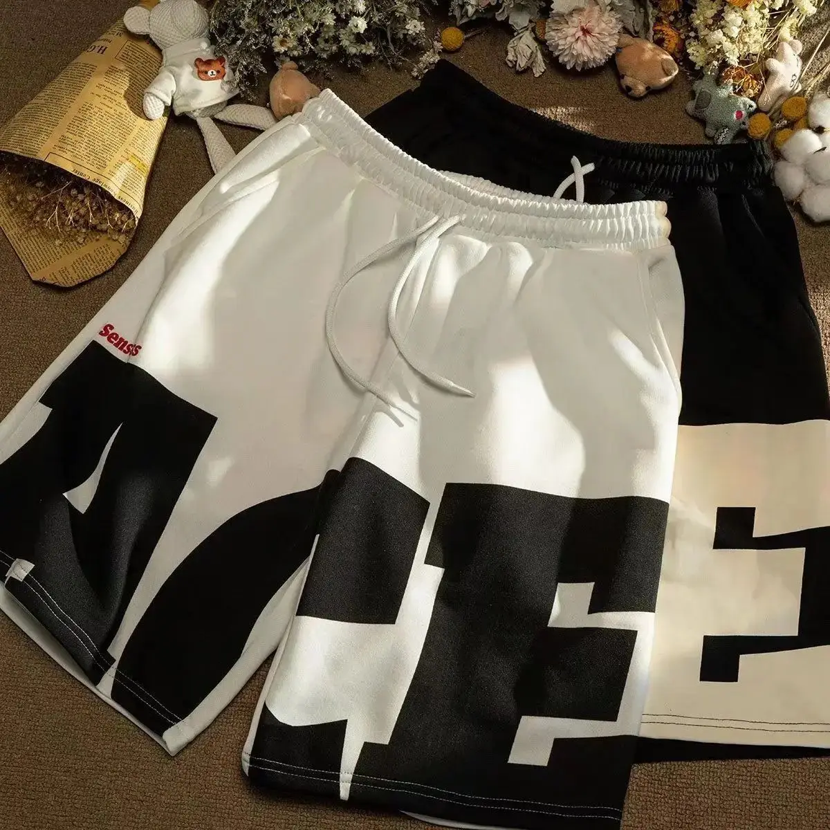 

Summer Casual Men's Shorts Ins Trendy Brand American Style Spliced Mid Waist Straight Leg Loose Fit Wide Leg Minute Sweatpants