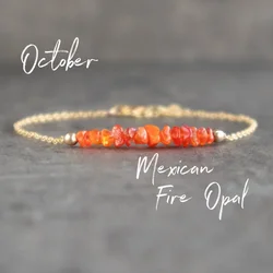 Mexican Opal Bracelet, Raw Mexican Fire Opal Bracelet, Orange Crystal Bracelet, Birthstone Jewelry, October Birthday Gifts for