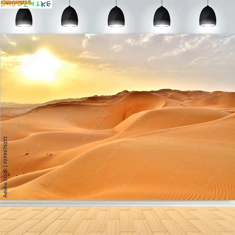 

Scenic Sahara Desert Sunlight Sky Photography Backdrops Morocco Africa Landscape Sunset Sand Dune With Bushes Background DS-04