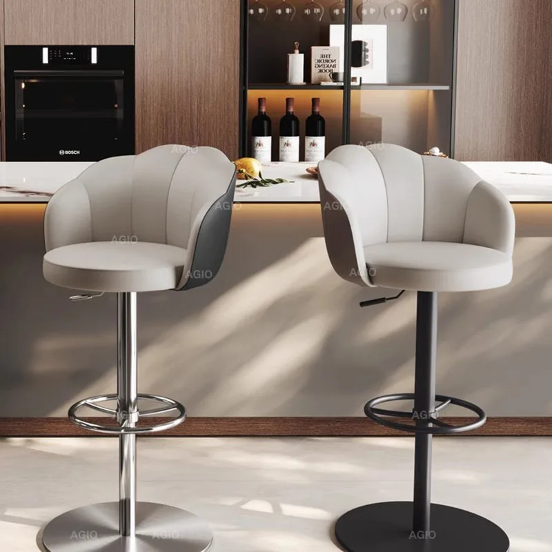 Nordic Kitchen Stołki barowe Biurka recepcyjne Skórzane regulowane stołki barowe Wygodne z oparciem Bancos De Bar Modne meble