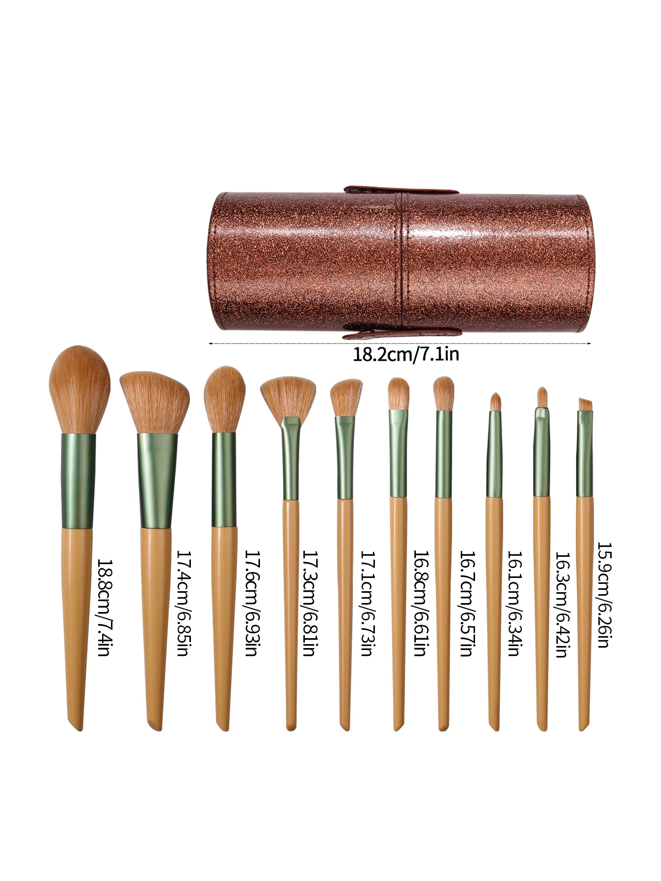 11-częściowy profesjonalny zestaw pędzli do makijażu: miękki pędzel do różu, pędzel w kształcie wachlarza, pędzel do cieni do powiek + przenośny pojemnik do przechowywania