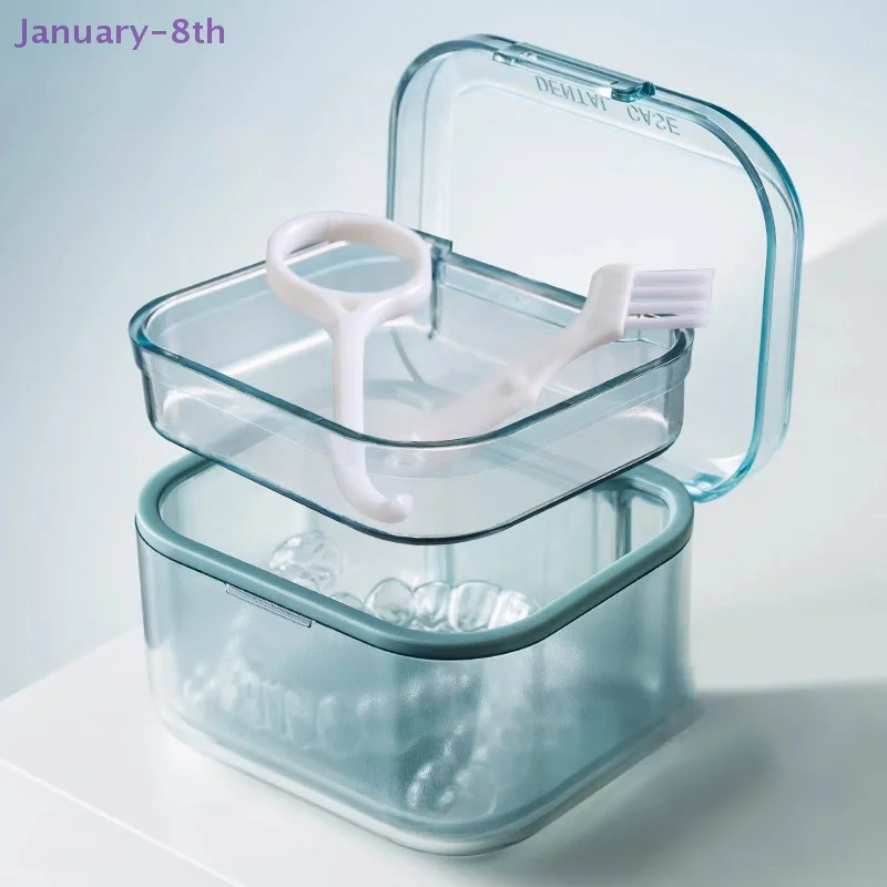 Dental Denture Box Retainer Braces Storage Box Invisible Teeth Denture Cleaning Tooth Storage Portable Belt Case