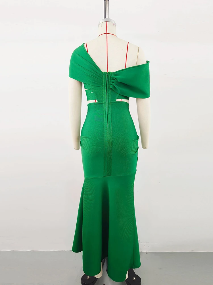 Sexy uit de schouder uitgehold bandagejurk dames mouwloze uitgesneden asymmetrische lange bodycon-jurken avondjurken