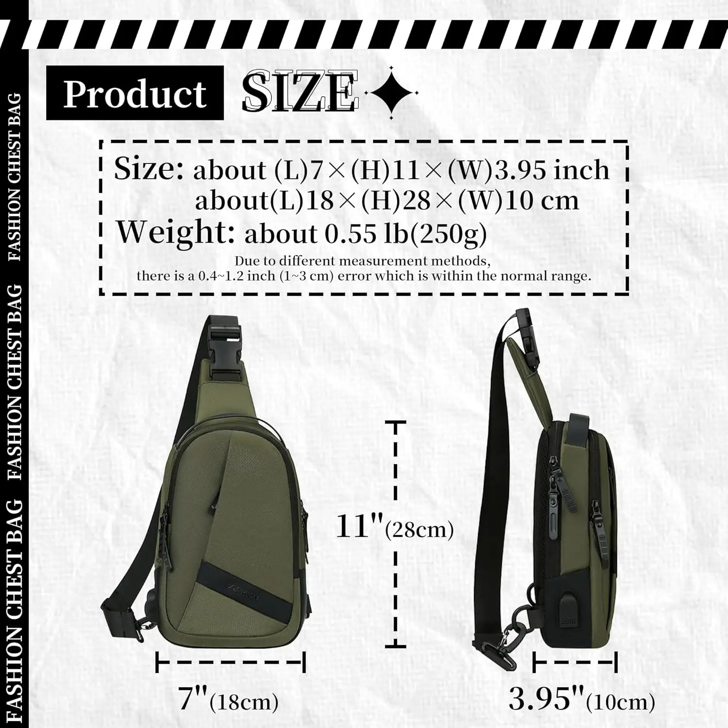 Man Casual Sling Chest Bag Shoulder USB Rechargeable Backpack Waterproof Outdoor Sport Hiking Riding Running Waist Bag Backpack