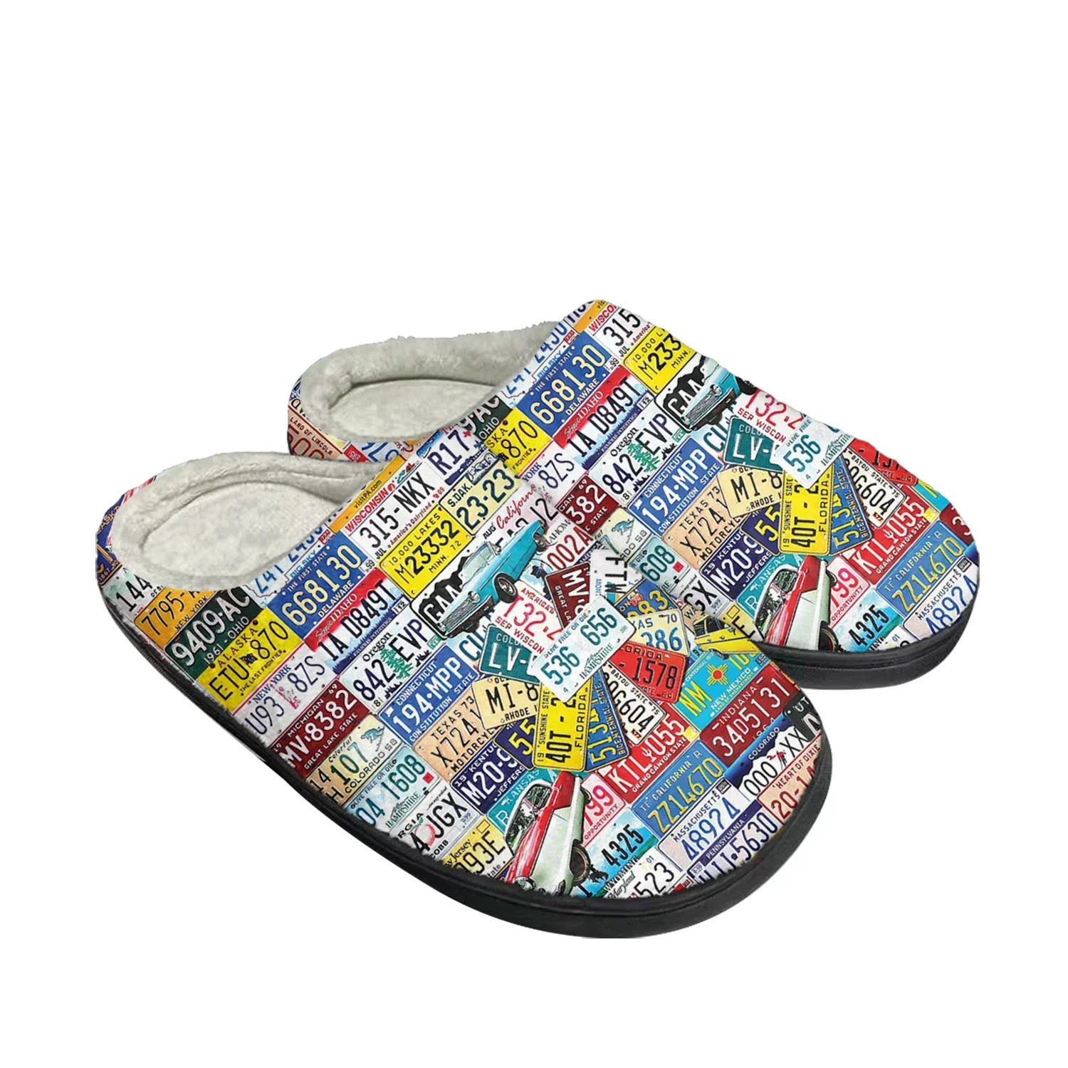 License Car Plate Number Retro Novelty Design Home Cotton Slippers Mens Women Keep Warm Custom Shoes Thermal Indoor Slipper
