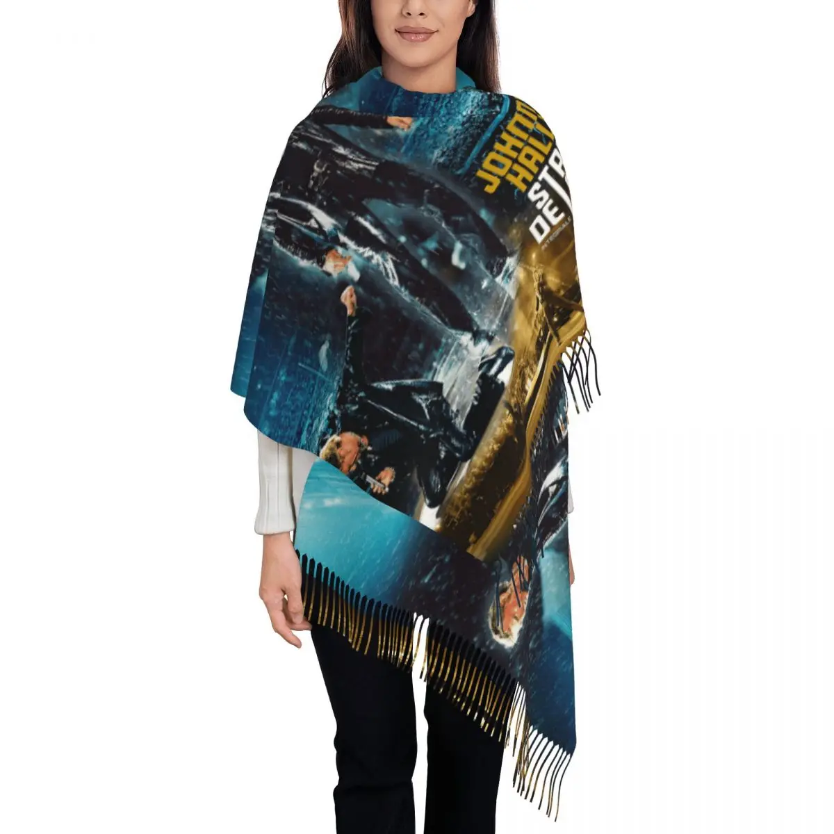 Women's Tassel Scarf Johnny Hallyday Long Winter Fall Shawl Wrap Music Gifts Cashmere Scarf