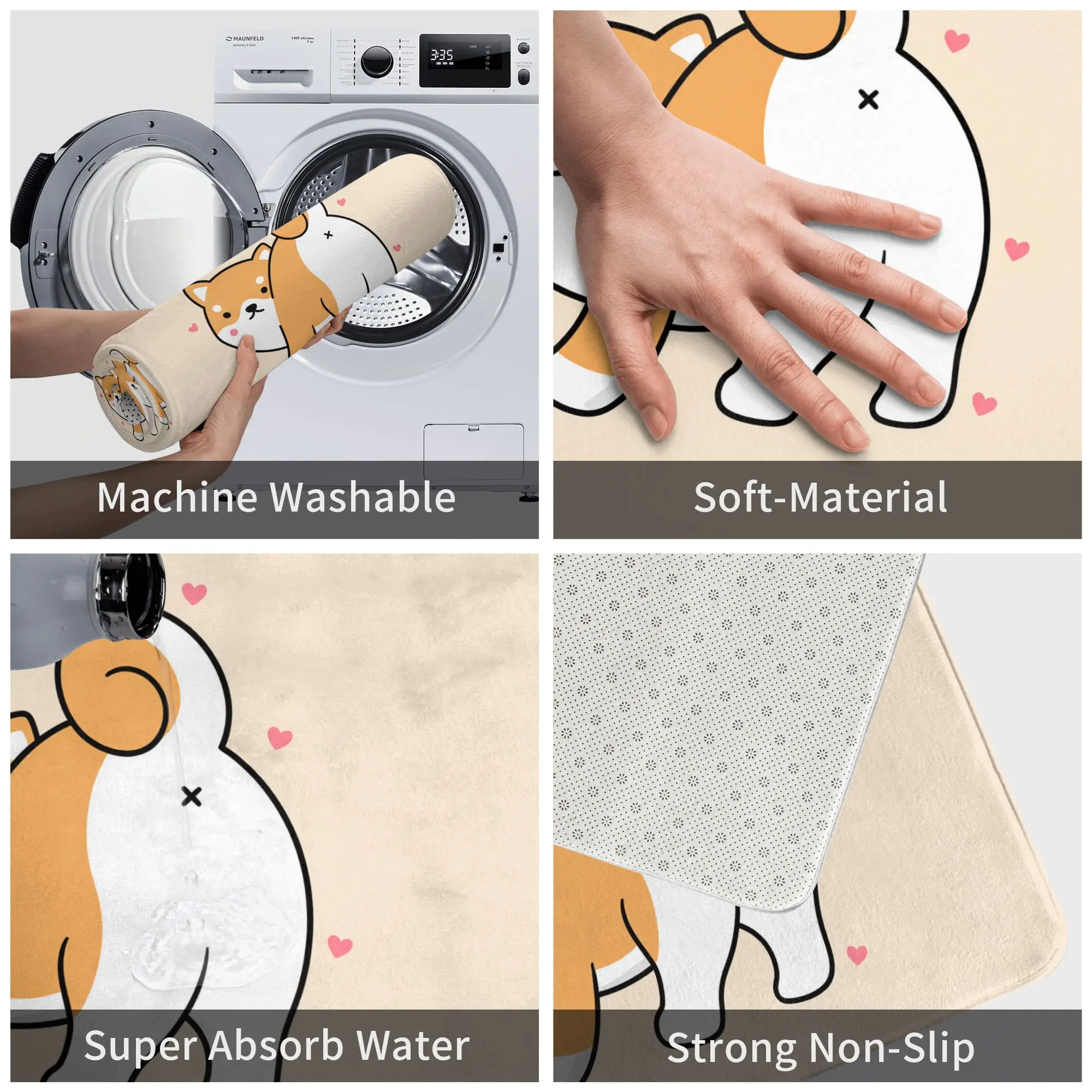 لطيف الكرتون شيبا Inu مضحك ممسحة عدم الانزلاق مدخل الحمام المطبخ الطابق باب الحصير المرآب السجاد البساط #4