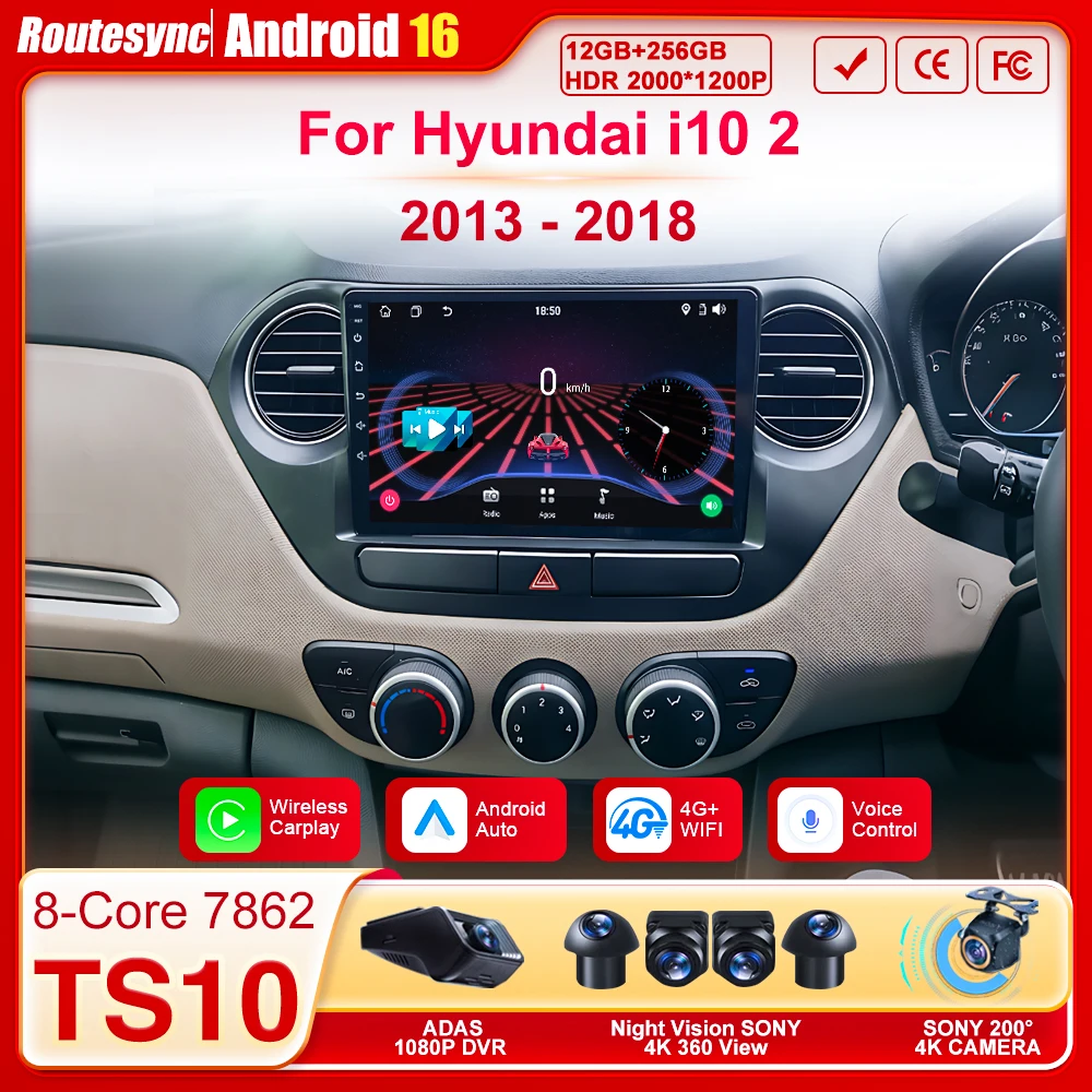 

2 Din Android 16 для Hyundai i10 2 2013 2014 2015 2016 2017 2018 GPS-навигация Автомобильный радиоплеер с сенсорным экраном CarPlay Монитор BT