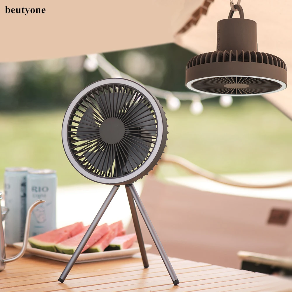 Beutyone Portable Fan USB Rechargeable Mini Fan  Outdoor Camping Ceiling Fan with Led Light 4000/10000mAh Desktop Fan