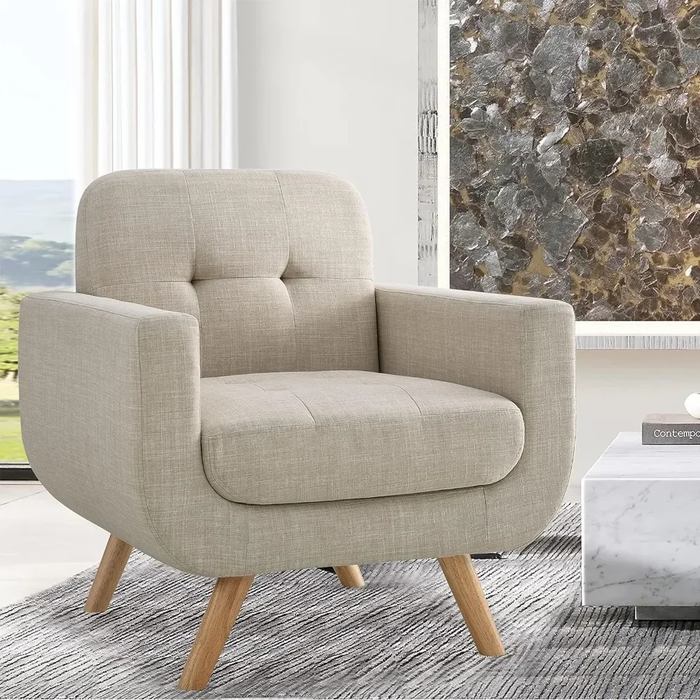 Elena-Fauteuil d'Accent Contemporain en Lin, Mobilier de Salon, 1 pièce, Beige