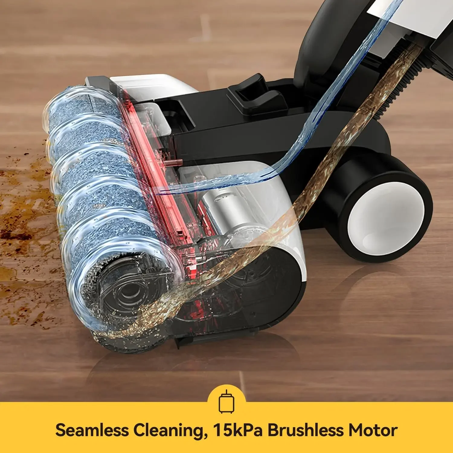 Dry Vacuum Cleaners for Home, 180°Lie-Flat Cordless Vacuum Mop All in One with Voice Prompts Edge Cleaning Self-Cleaning Vac Mop