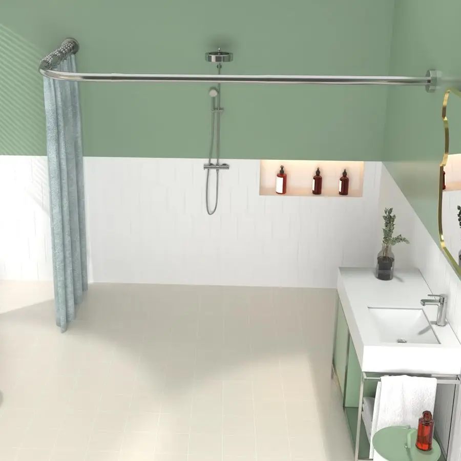 

Изогнутый карниз для душевой занавески, 2839 x 4367 дюймов, регулируемый, из нержавеющей стали, для ванной комнаты, без сверления