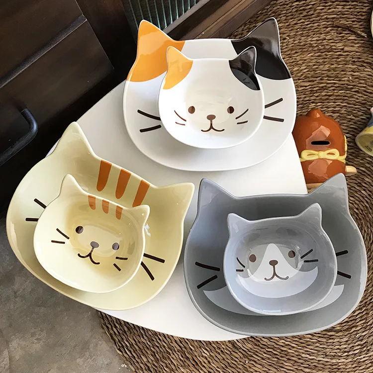 

Japanese-style creative ceramic cat dishes cute dishes tableware flower cat bowls cartoon rice bowl dishes soup dishes dish set