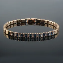 1pcs 5mm Women 585 Rose Gold Color Blue Cubic Zircon Stone Link Square Chain Bracelets