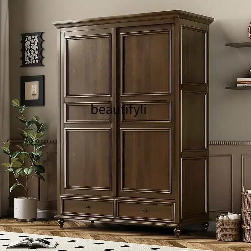 

SS ss7486 American all solid wood sliding door wardrobe small master bedroom removable wardrobe, white