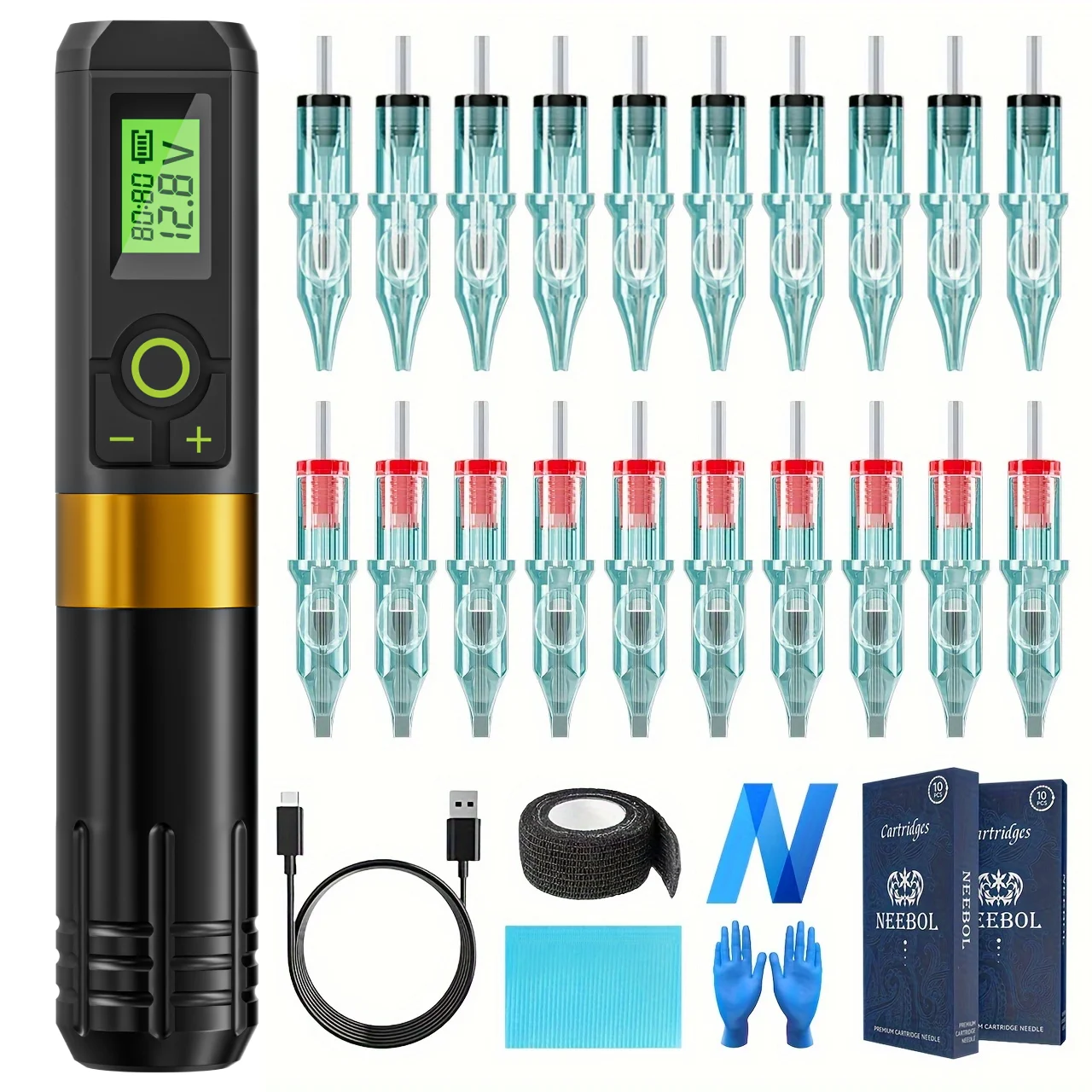 

1set, Wireless Tattoo Kit, Rotary Tattoo Gun with 1600mAh Tattoo Power, LED Display Tattoo Equipment,Gift for Tattoo Beginners