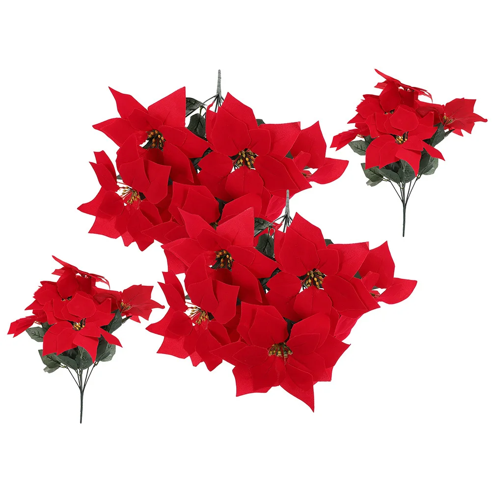 

4pcs Artificial Poinsettia Flowers Lifelike Xmas Decor For Home Office Table Vase Decoration Faux Flower Arrangement Picks