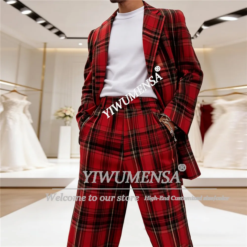 

British Style Plaid Check Suit Men Slim Fit Single Breasted Jacket Pants 2 Piece Set Smart Casual Groom Daily Party Tuxedos 2026