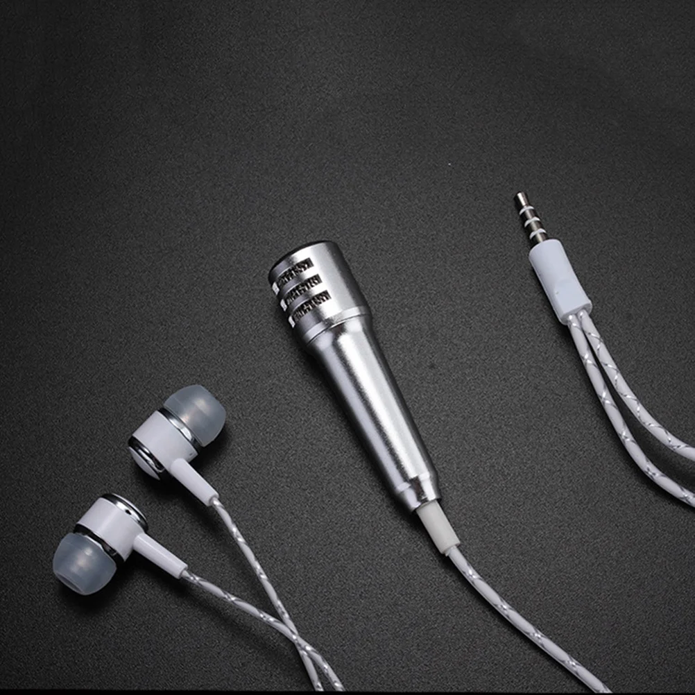 

Mini Karaoke Microphone Silver Handheld Mini Micphone Portable Phone Tablet Earphones K Song Mic Microphone for