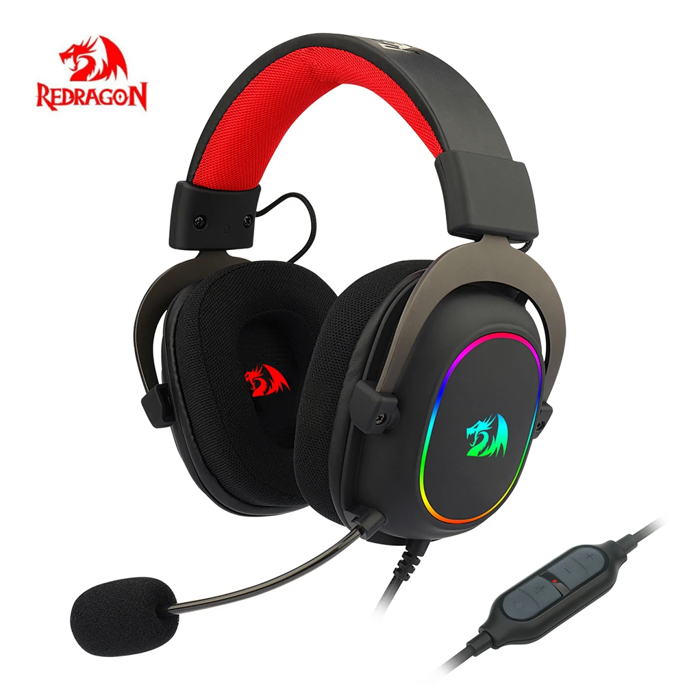 Redragon H510 Zeus X Wired Gaming Headset RGB Back Lighting 7.1 Surround Sound Game Headphone With Microphone Works for PC PS4