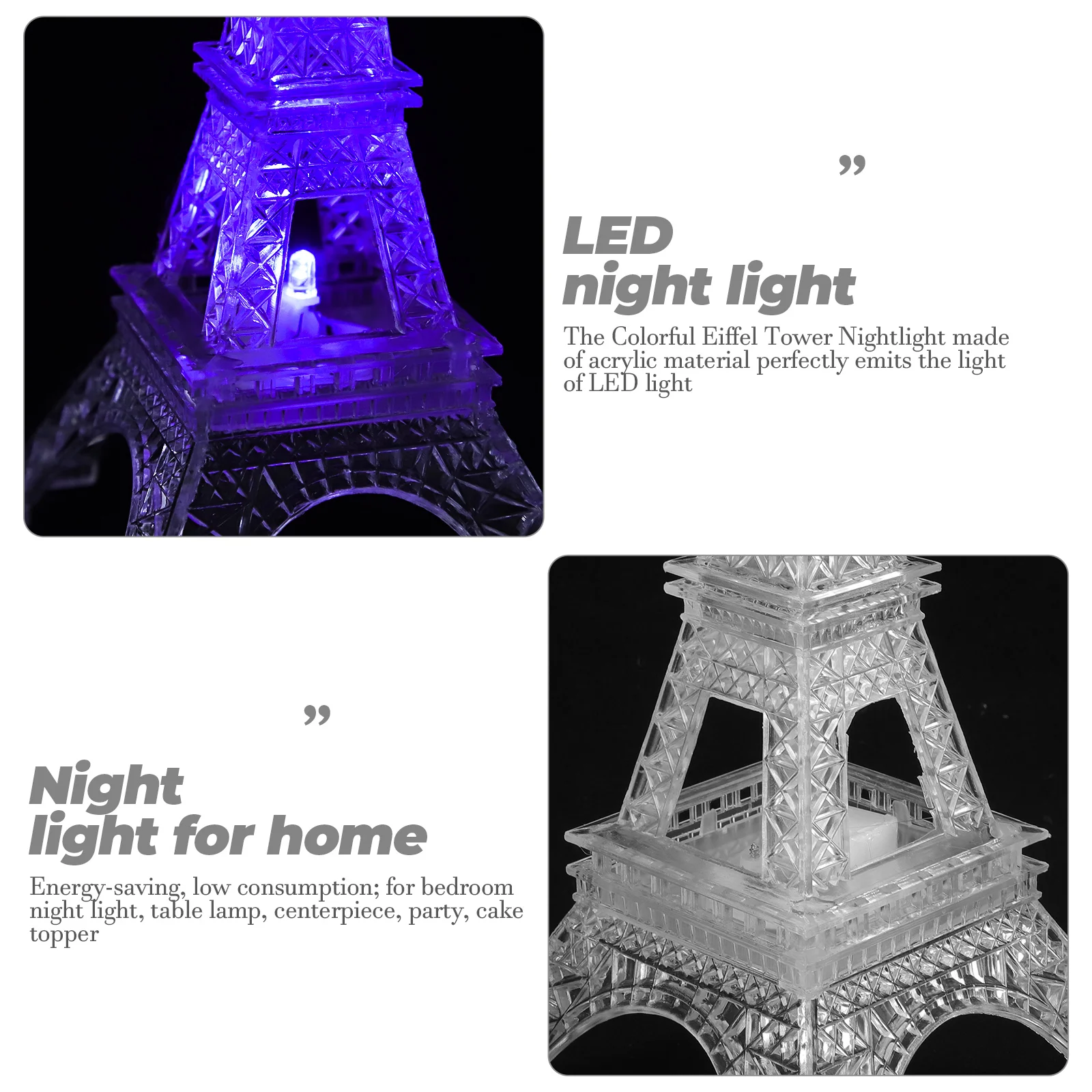 

Colorful Eiffel Tower Night Light Acrylic LED Desk Lamp Mini Statue Cake Topper Decor Home Bar Cafe Party Bedroom